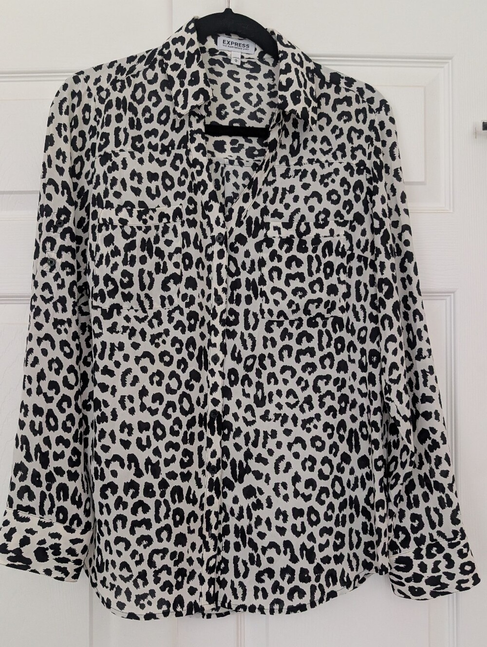 Express Black and White Leopard Print Button-Down Portofino Shirt